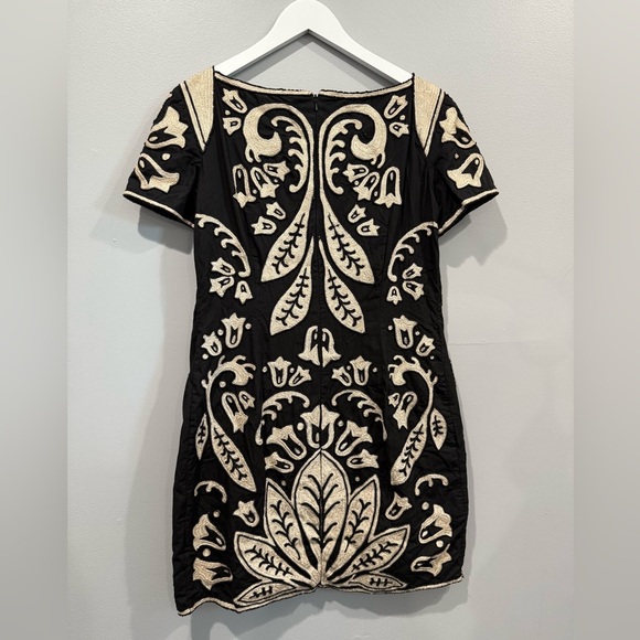 French Connection Black & Beige Embroidered Dress Size 10 - Picture 7 of 12